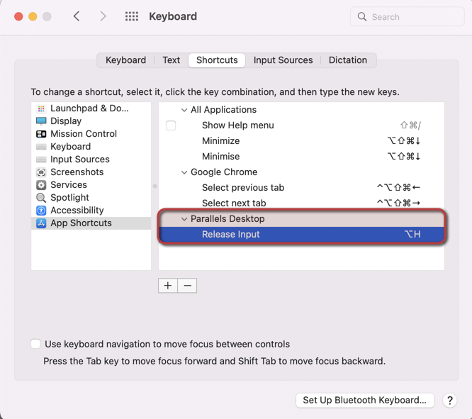KB Parallels Remap "Release Input" (Ctrl+Option) Parallels Desktop